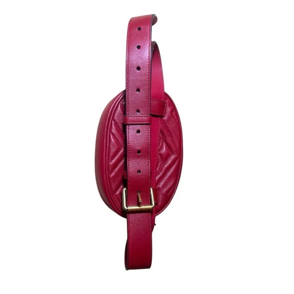 Gucci Red Chevron Quilted Matelasse Leather GG Marmont Waist Belt Bag Auth - Picture 13 of 16